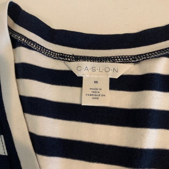 Caslon T Shirt Womens XS Extra Small Navy White V Neck Striped Short Sleeve Tee - Picture 7 of 12